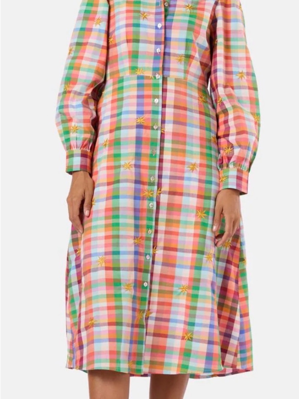gorman Multicolor Gingham Midi Shirt Dress with Star Embroidery